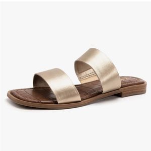 Gold Strap Leather Slide Sandal